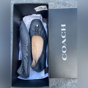 Coach Black Ruched Leather Flats